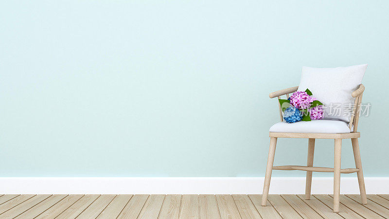 起居室或其他房间椅子上的绣球花-艺术品室内设计- 3D渲染